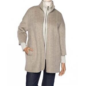 NEW KINROSS brushed herringbone zip mockneck coat in taupe multi